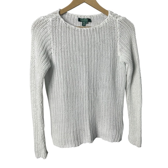 Lauren Ralph Lauren Cream Open Knit Sweater | Cotton Blend | Lightweight | M - Picture 3 of 7